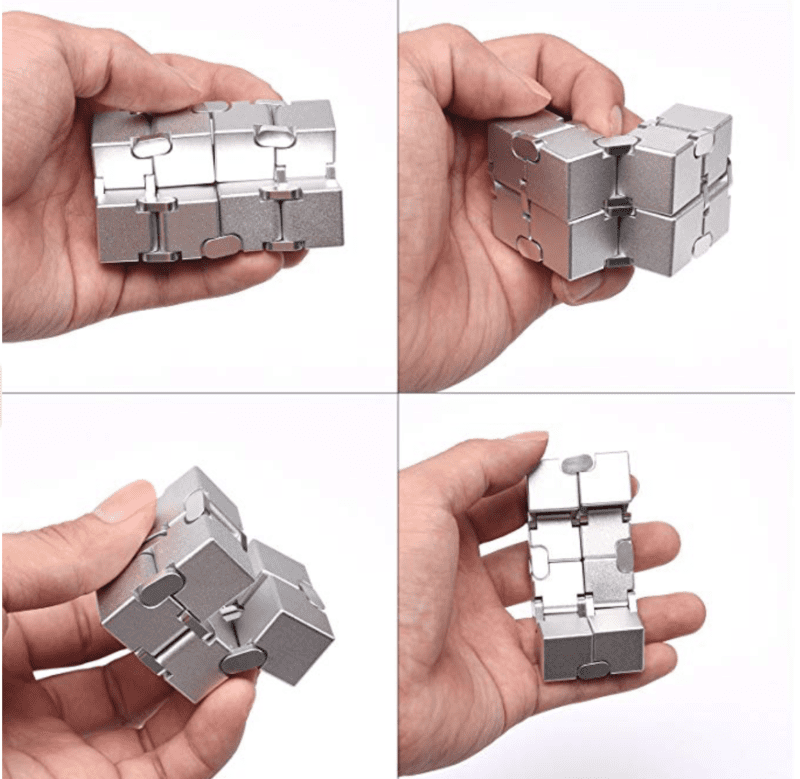 Infinity Cube fidget device made of silver metal
