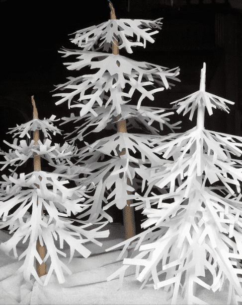 Winter trees made from paper snowflakes.