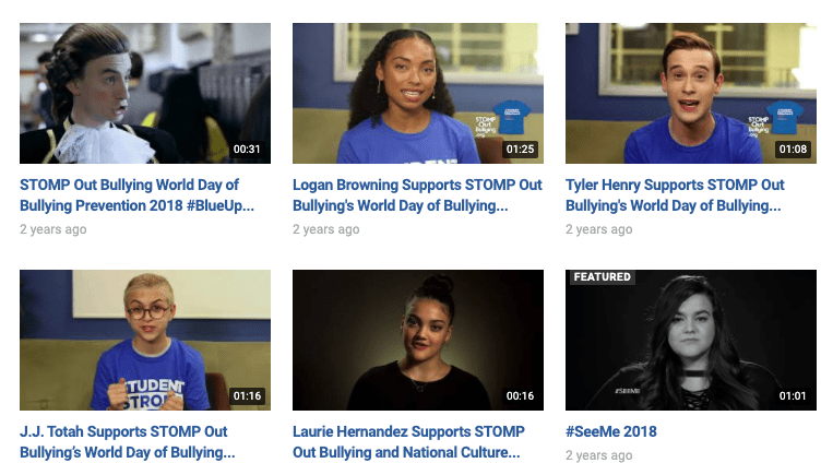 Screenshots of different bullying prevention videos