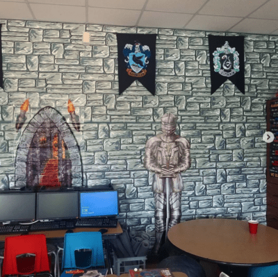 Castle or Harry Potter themed classroom with knight in armor.