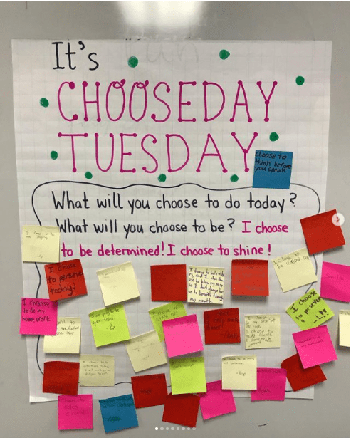 Classroom poster asking kids what will you choose to do and be today?