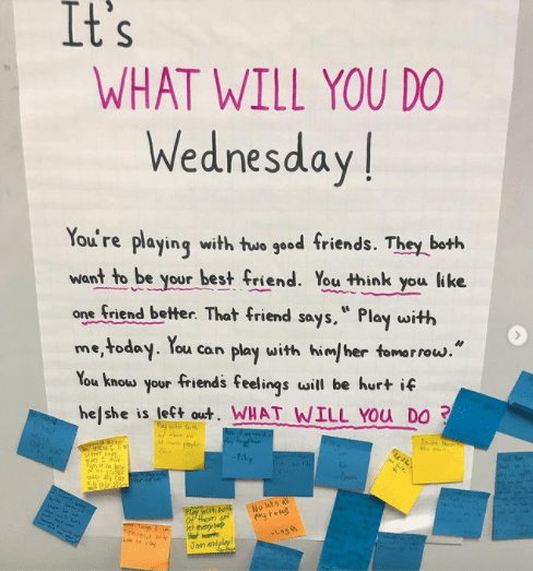 Classroom poster asking students how they would handle a conflict with a friend