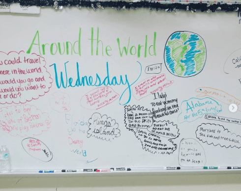Classroom poster asking students where they would go if they could go anywhere in the world