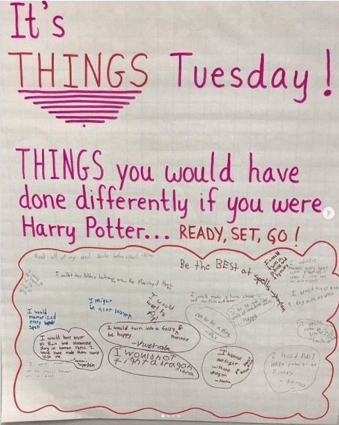 Classroom poster asking kids what they would have done differently if they were Harry Potter