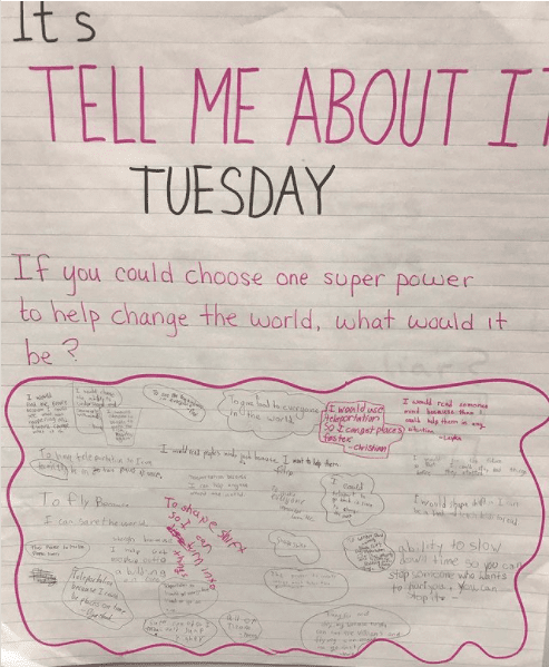 Classroom poster asking kids if they could have one superpower to help change the world, what would it be
