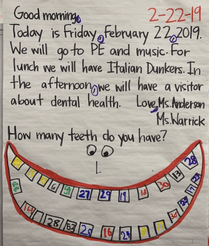 Classroom poster asking kids how many teeth they have