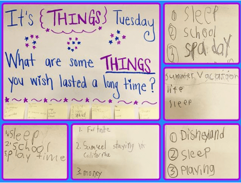 Classroom poster asking kids what are some things you wish lasted a long time