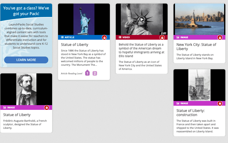 Screenshot of The Statue of Liberty Summer School Resources From Britannica LaunchPacks