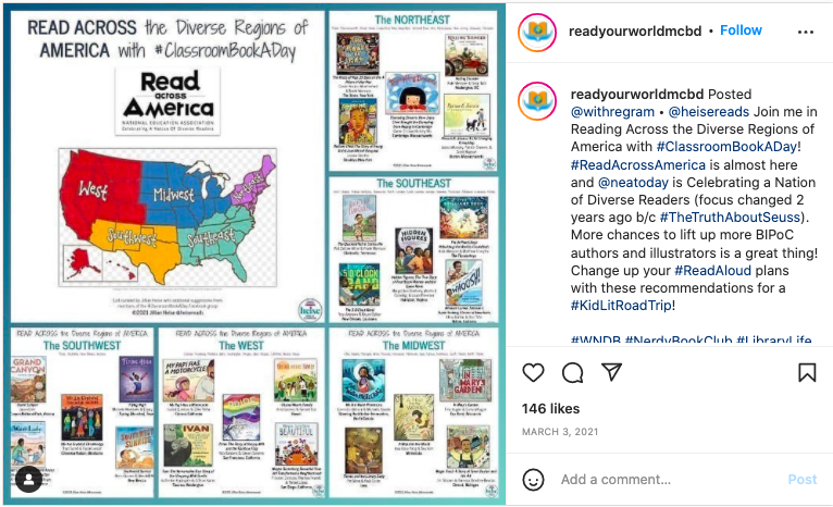 Images showing how to read across regions for Read Across America Day