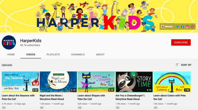 screenshot of Harper Kids free audiobooks for kids site