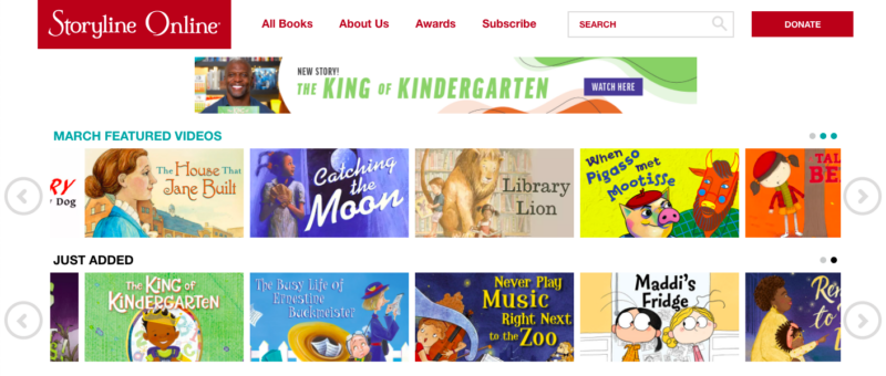 screenshot of StorylineOnline free audiobooks for kids site
