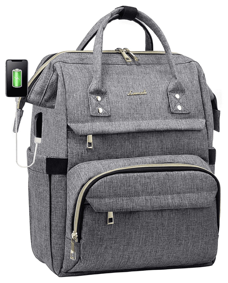 Grey backpack with charging port