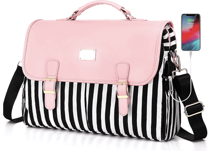 Black and pink striped bag