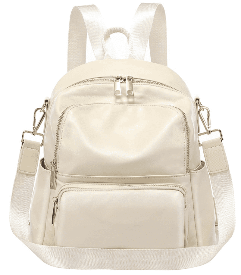 Cream backpack with long strap