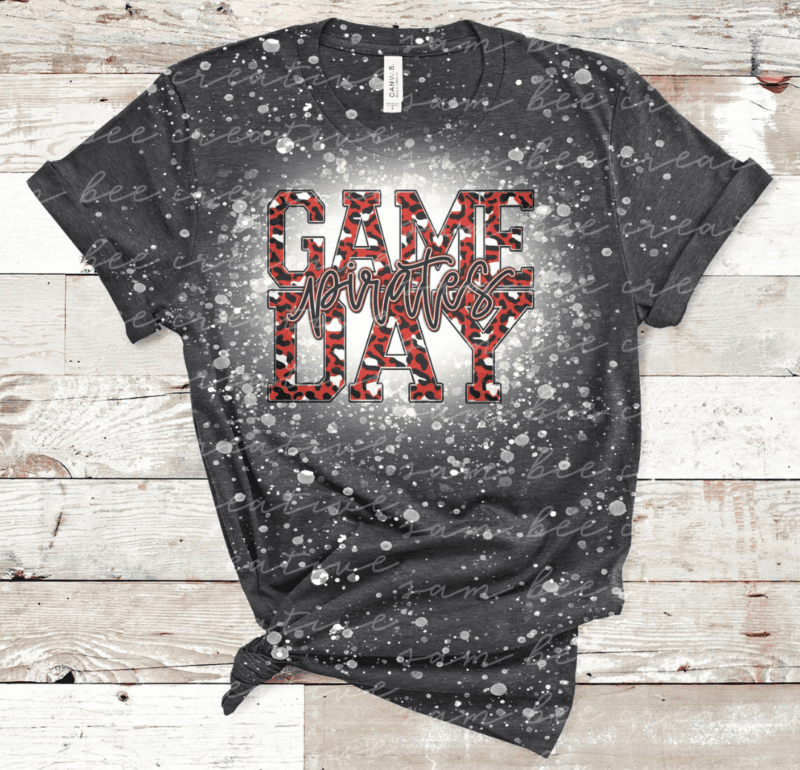 Bleached shirt with words "Game day" written on it