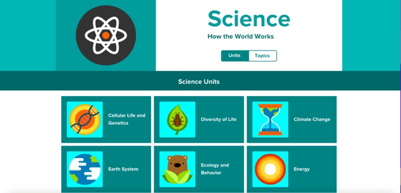 BrainPop screenshot with illustrated science icons, as an example of Google Classroom apps