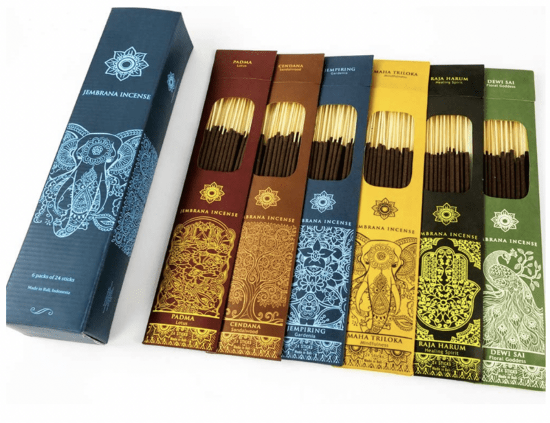 Different scents of incense in colored packages