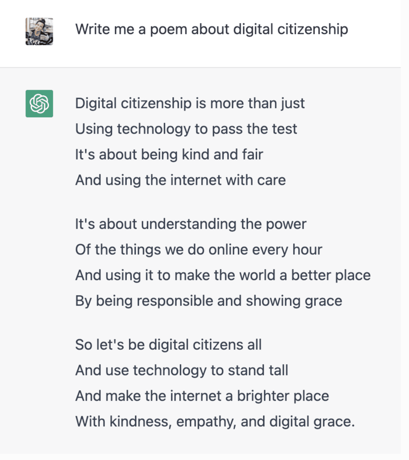 A poem generated by an AI writing tool on digital citizenship