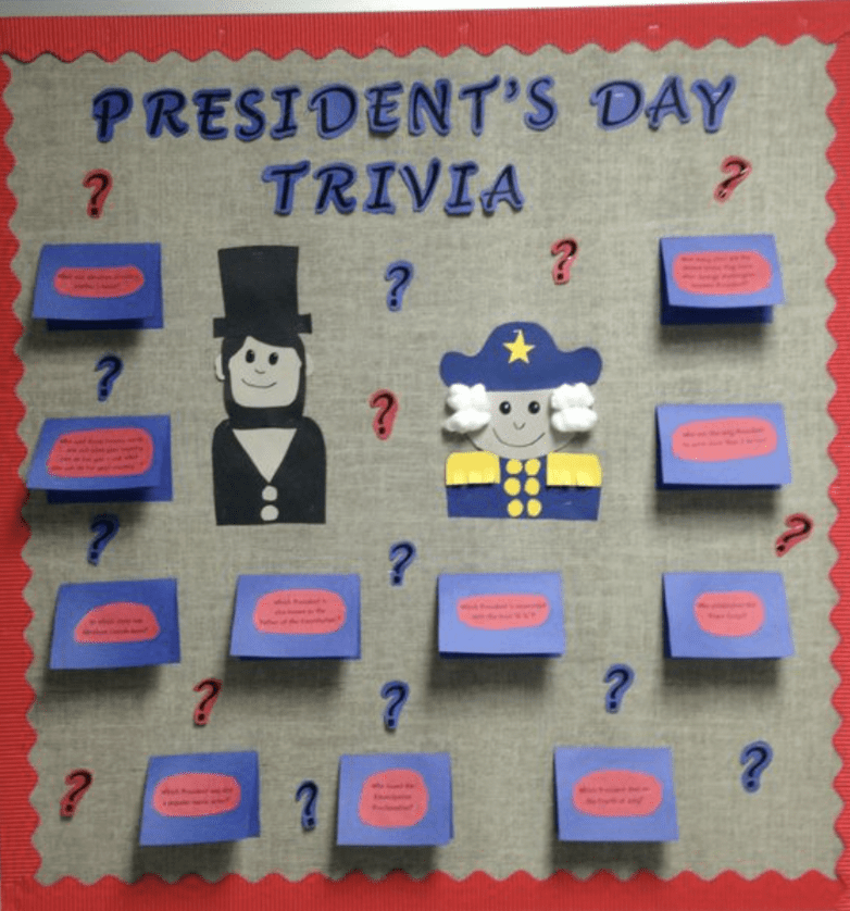 Bulletin board with words President's Day Trivia
