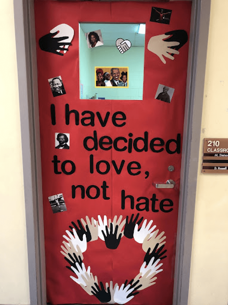 Door with words I have decided to love, not hate
