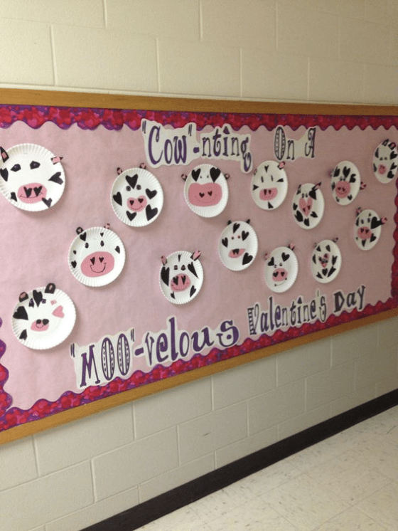 Bulletin board with cow cutouts- Valentine's Day Bulletin Boards