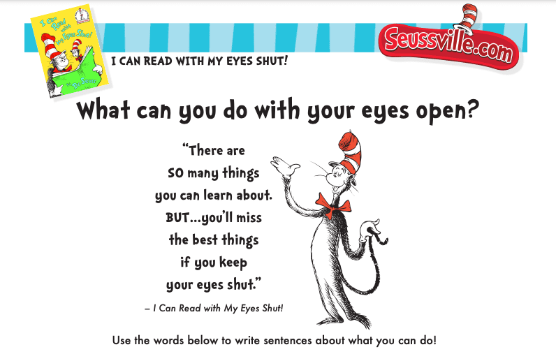 cat in the hat writing activity worksheet 