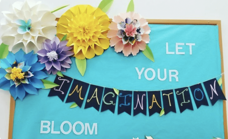 Bulletin board with words let your imagination bloom!