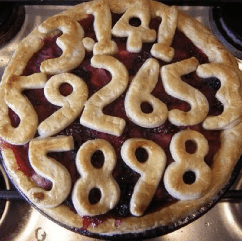 A pie with the crust spelling out the digits of Pi