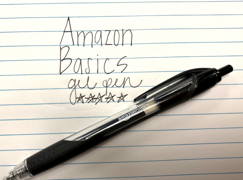 Amazon Basics Retractable Gel Pen on paper