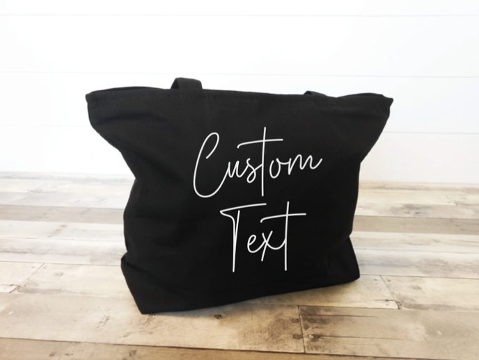 Tote bag with words Custom Text on it
