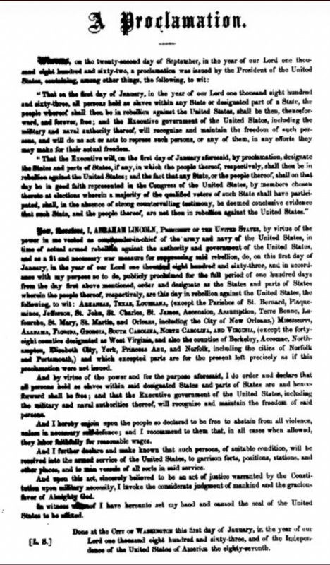 Black and White Image of Emancipation Proclamation