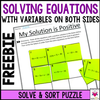 Multistep equation puzzles for middle school students.