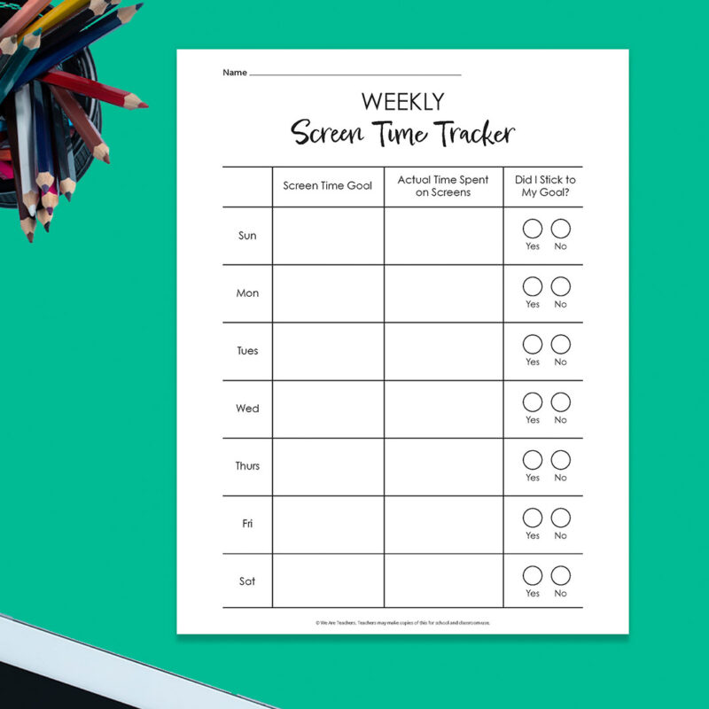 Weekly screen time tracker template
