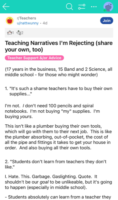 Screenshot of original post on teaching narratives we need to ditch immediately
