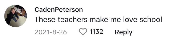 Screenshot comment from TikTok of hallway teacher first day of school