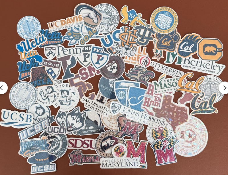 An assortment of college stickers to gift graduating seniors