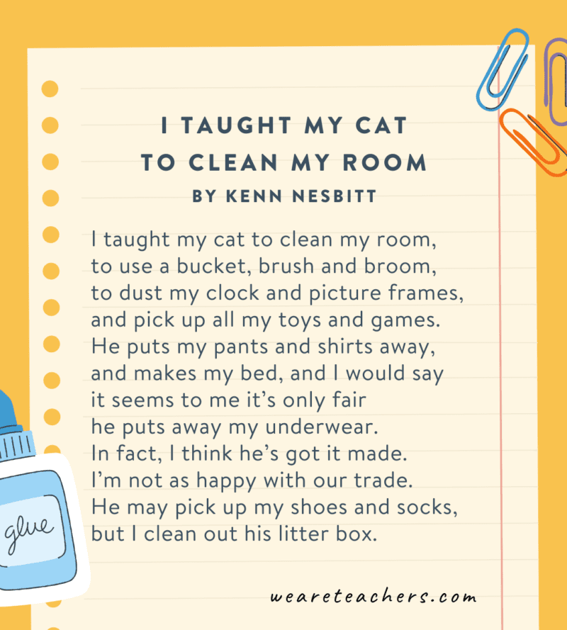 I Taught My Cat to Clean My Room by Kenn Nesbitt Second Grade Poems