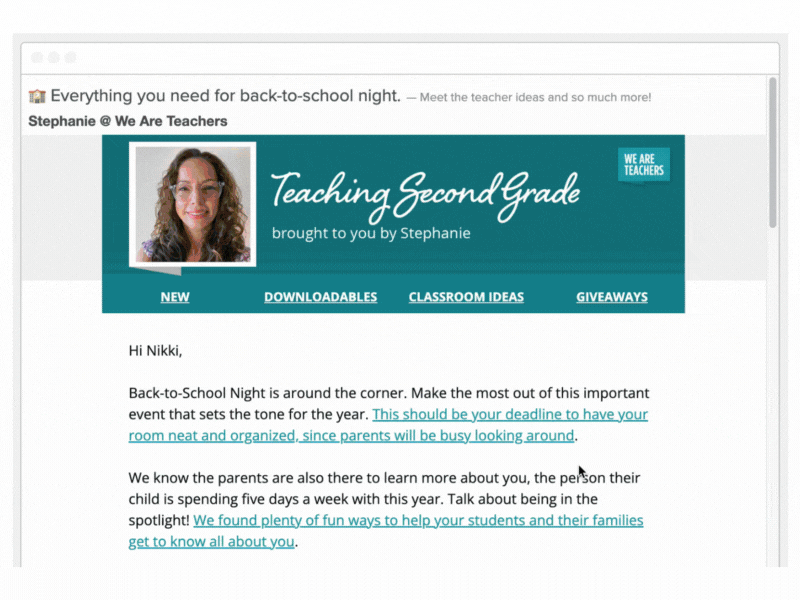 Second Grade newsletter gif of scrolling content.