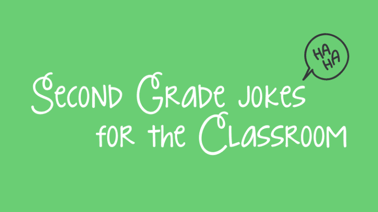 Bright green background with white cursive text that reads, Second Grade Jokes for the Classroom.