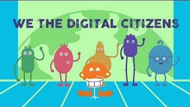 Colorful cartoon characters with caption We The Digital Citizens - Seesaw Activities