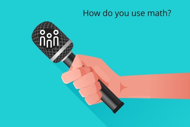 Illustration of hand holding microphone with caption How do you use math? Seesaw Activities