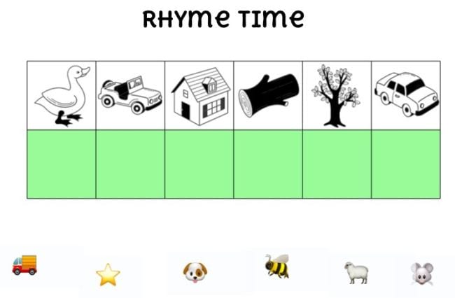 Image icons like duck, truck, tree, bee to match by rhyming words - Seesaw Activities