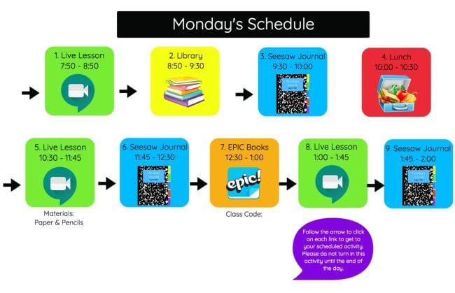 Icons showing schedule items and times - Seesaw Activities