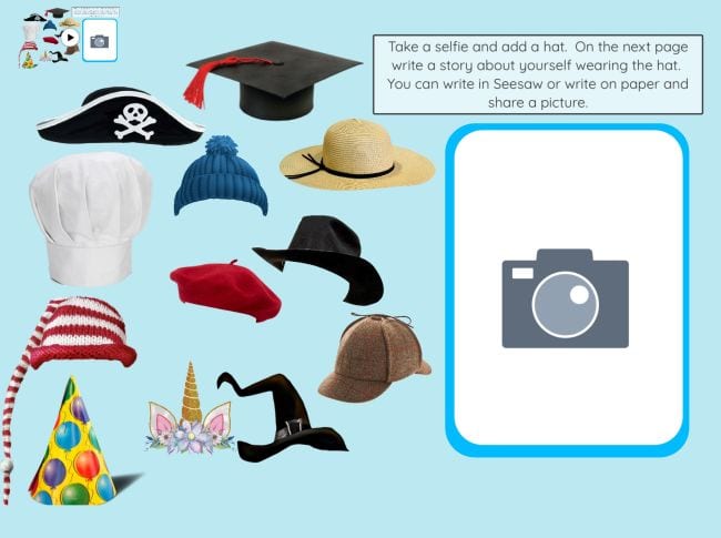 Images of different hats and a box for uploading a selfie photo