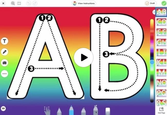 Large outlines of A and B with arrows showing how to trace them - Seesaw Activities