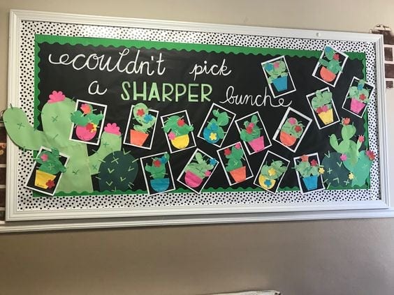 Classroom chalkboard display for cactus wall art