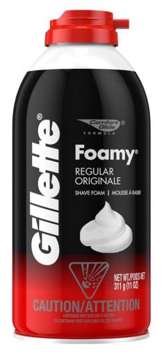 One container of Gillette Foamy shaving foam.
