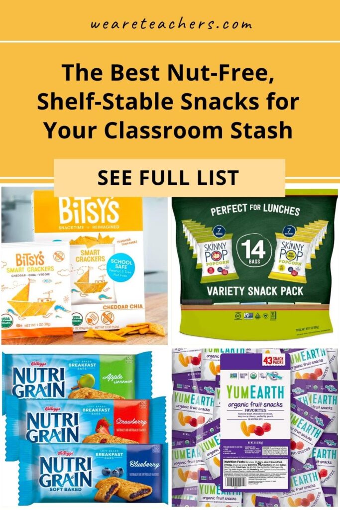 Make your classroom snack bin safe for every child with these choices. These nut-free snacks include salty, sweet, and healthy options.