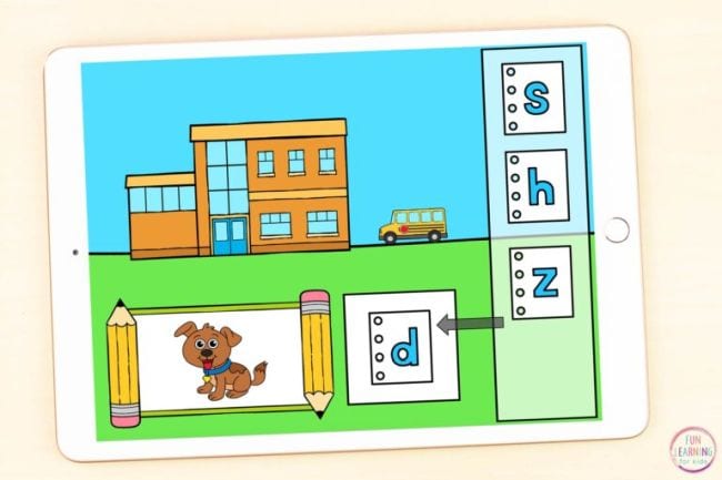 School building with picture of a dog and letters s, h, z, d
