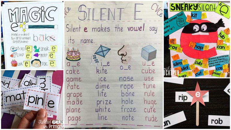 Collage of Silent E Words Activities